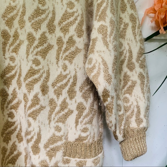 vtg vsco 80s Gold Shimmer Oversized Sweater Tunic - Picture 10 of 11